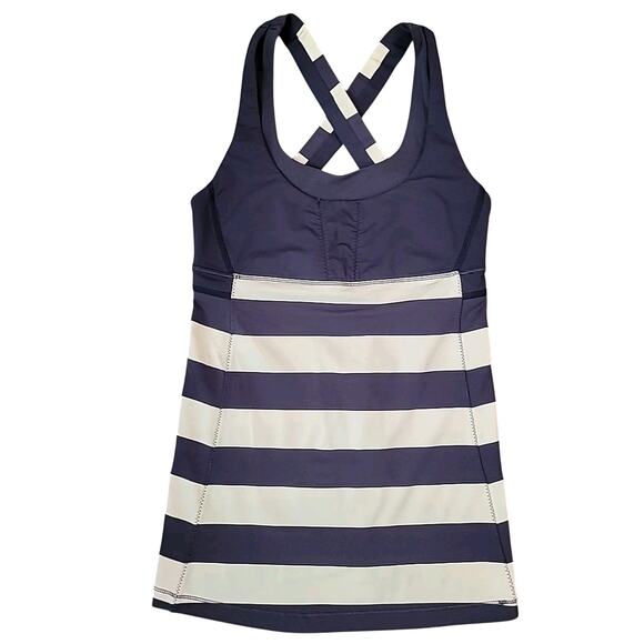 Lululemon Run Stuff Your Bra Luxtreme Tank Navy Blue White Stripe Top Size 6 EUC - Picture 2 of 8